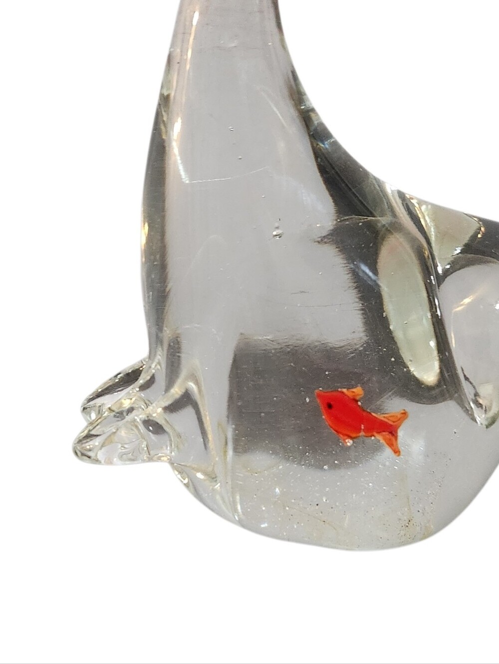 MCM Glass Cat with Orange Fish in Belly Vintage 6.5 inches Tall Paperweight - Picture 2 of 8